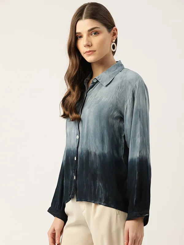 Rayon Hand Dyed Tie Dye Black Loose Fit Shirt