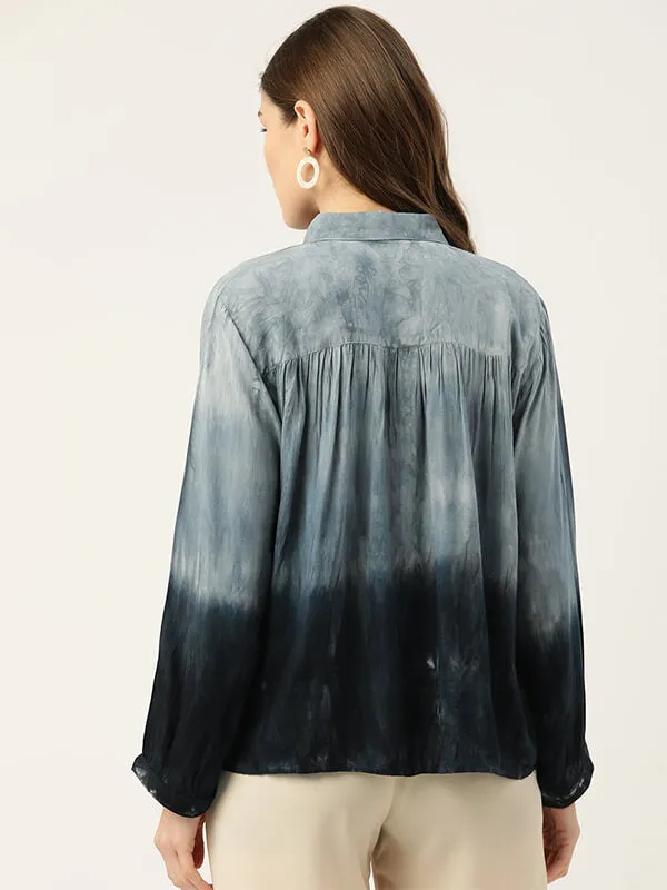 Rayon Hand Dyed Tie Dye Black Loose Fit Shirt