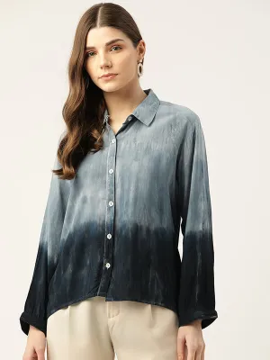Rayon Hand Dyed Tie Dye Black Loose Fit Shirt