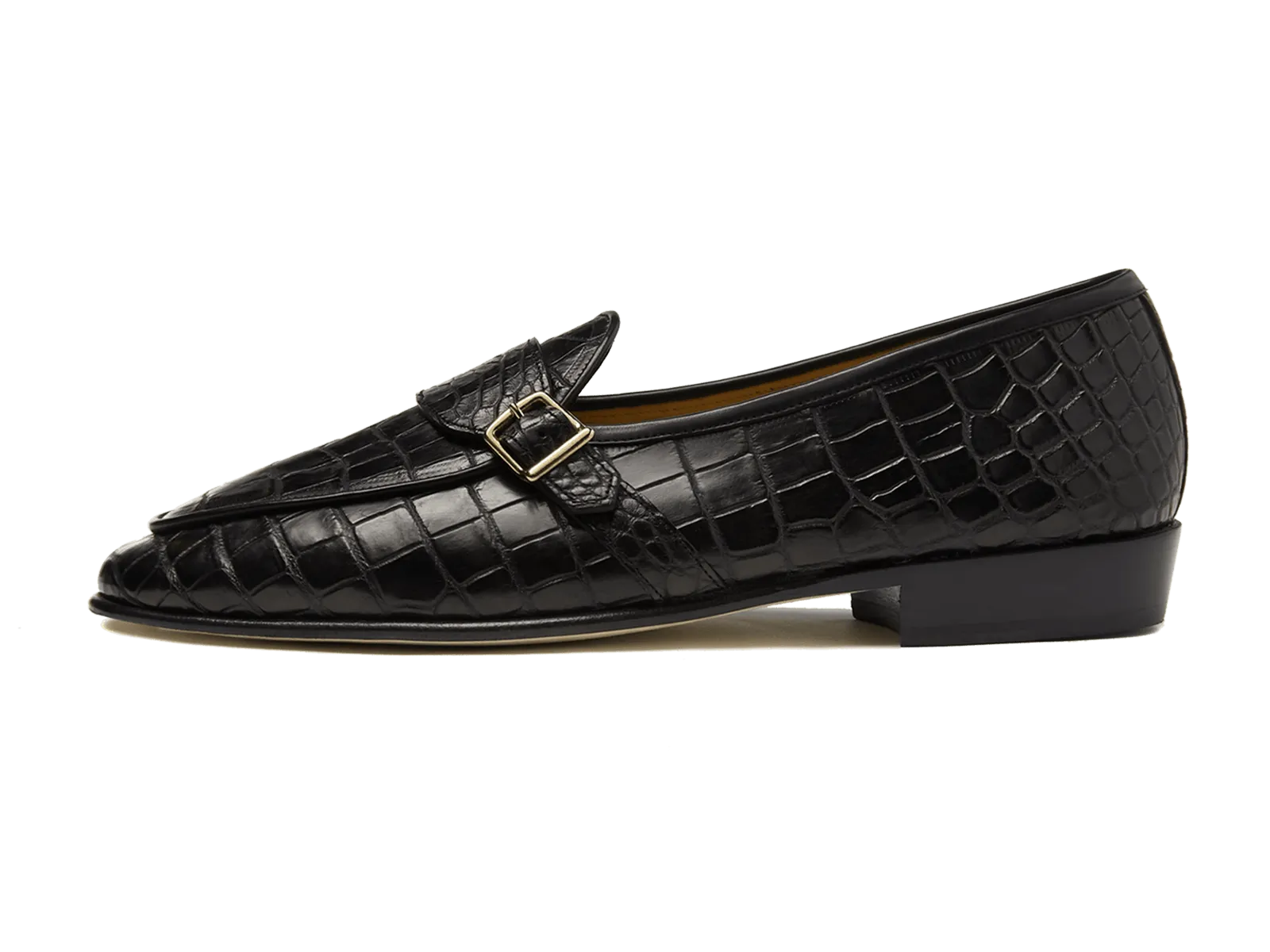 Sagan Buckle Precious Leather Loafers in Obsidian Black Crocodile