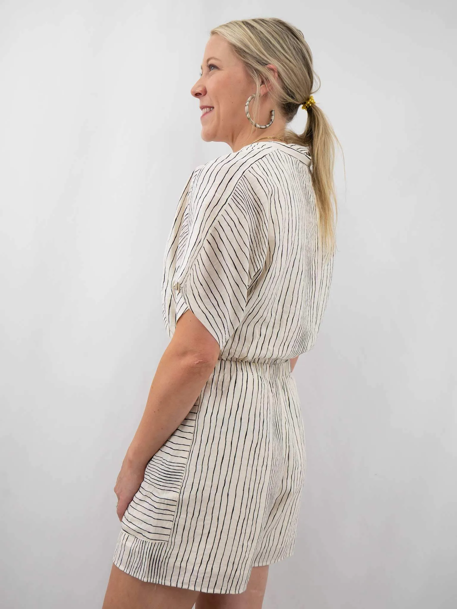 Stripe Wood Button Romper