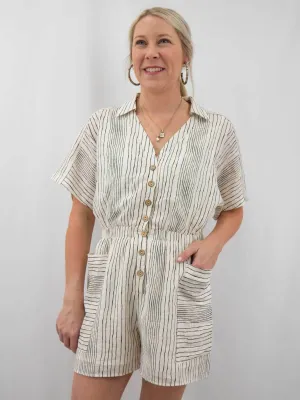 Stripe Wood Button Romper