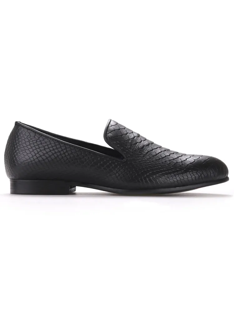 Summer new style genuine leather crocodile pattern embossed men's loafers, handmade British style gentleman's casual smoking shoes, trendy single shoes