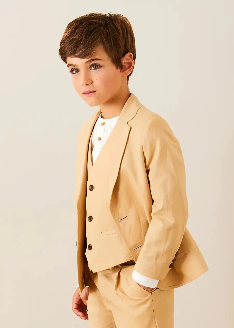 The Beige Linen 3 Piece Suit Boy Look