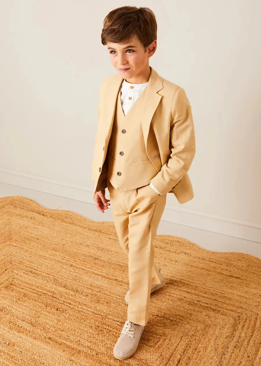 The Beige Linen 3 Piece Suit Boy Look