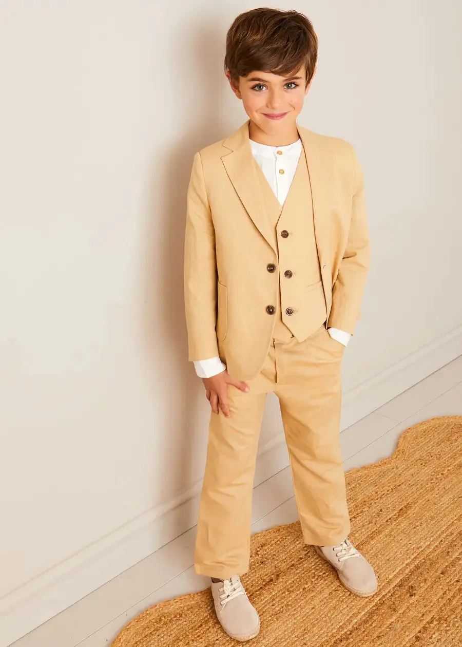 The Beige Linen 3 Piece Suit Boy Look