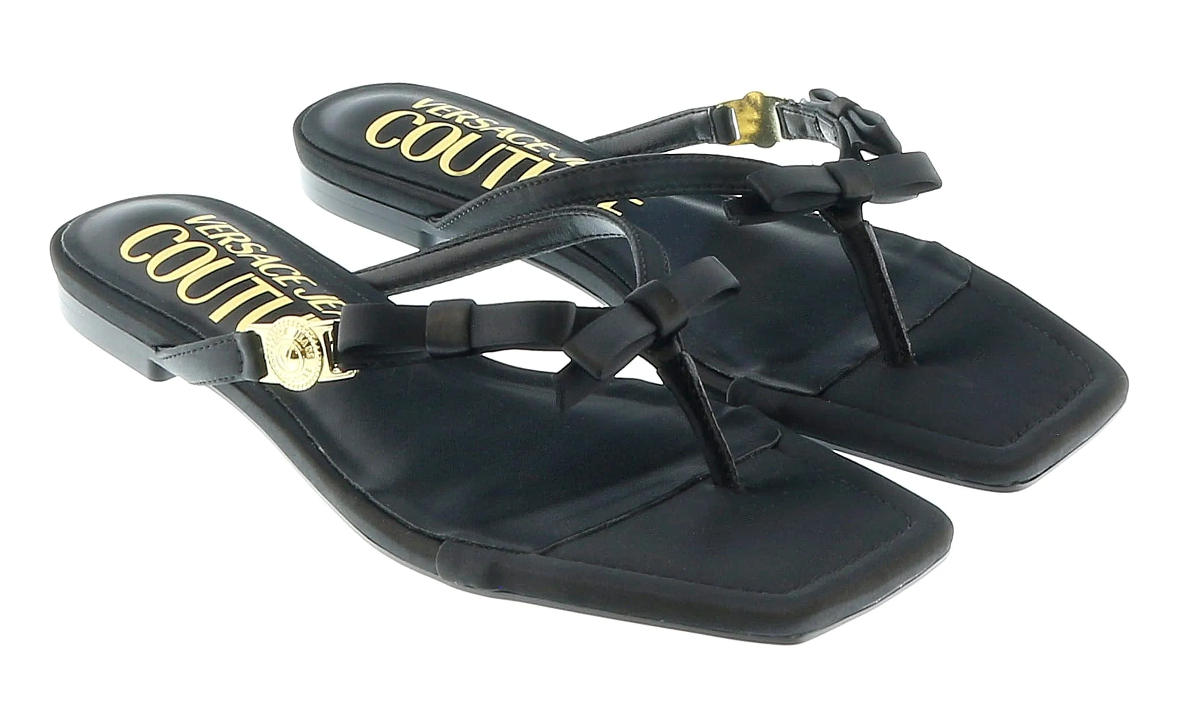 Versace Jeans Couture Black Bow Fashion Flip Flop Sandals-